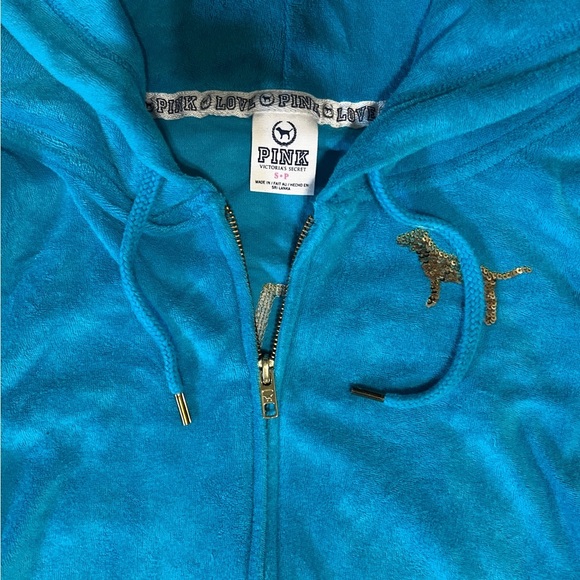 Victoria's Secret Pink Y2K Vintage Turquoise and Gold Zip-Up Jacket Size Small - Picture 3 of 7